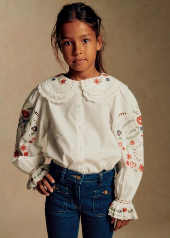Camisa Gloria - Crudo / bordados multicolores