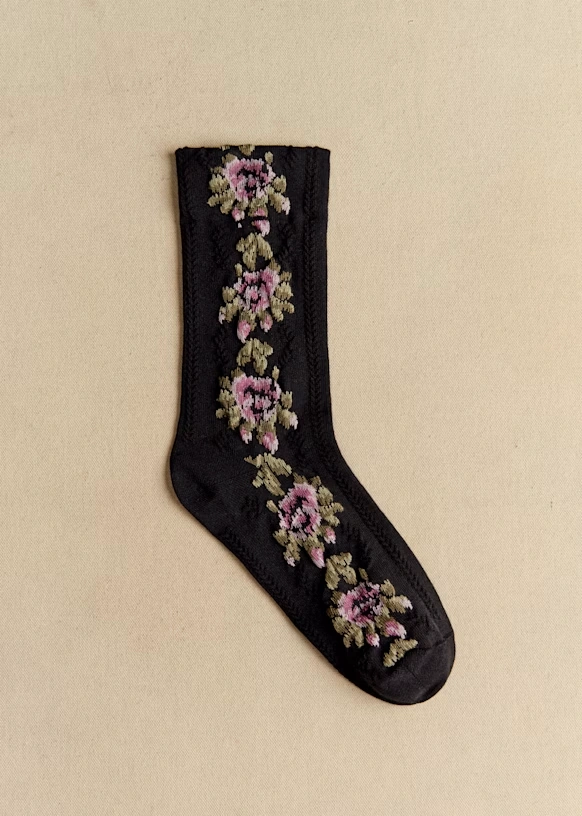 Diana Socks - Black with vintage flowers