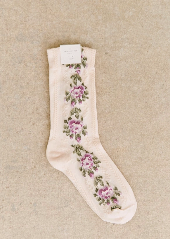 Diana Socks - Black with vintage flowers