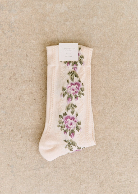 Diana Socks - Black with vintage flowers 3 Diana Socks - Black with vintage flowers