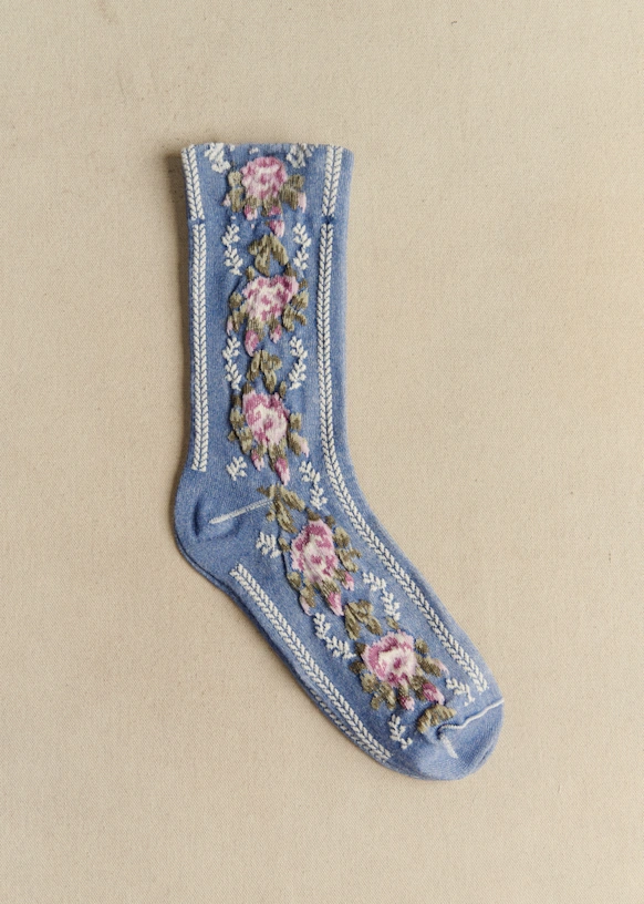 Diana Socks - Black with vintage flowers 4 Diana Socks - Black with vintage flowers