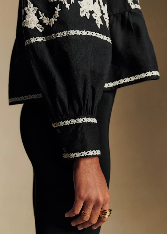 Léa Blouse - Black with Cream Embroidery 2 Léa Blouse - Black with Cream Embroidery