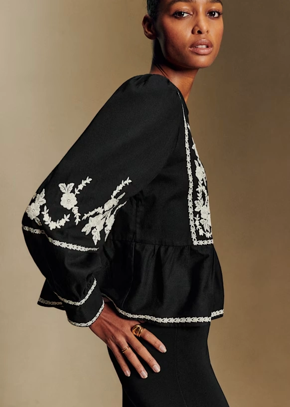 Léa Blouse - Black with Cream Embroidery 3 Léa Blouse - Black with Cream Embroidery