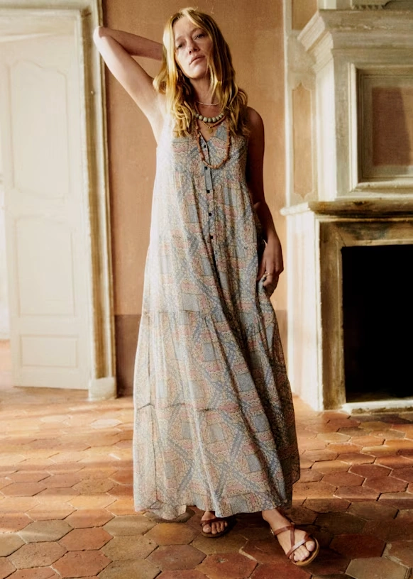 Raiana Dress - Embroidered Blue Stripes