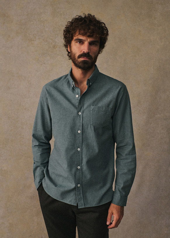 Camisa Charlie Franela - Azul Arcilla 1 Camisa Charlie Franela - Azul Arcilla