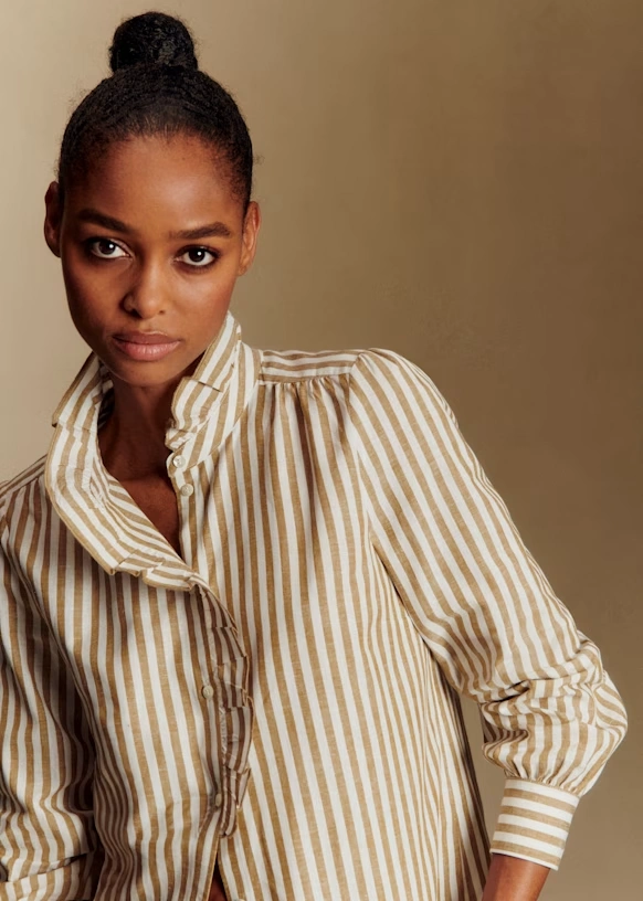 Camisa Chlo - Rayas crudo camel