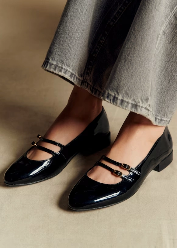 Ninon Low Ballerinas - Patent Mahogany