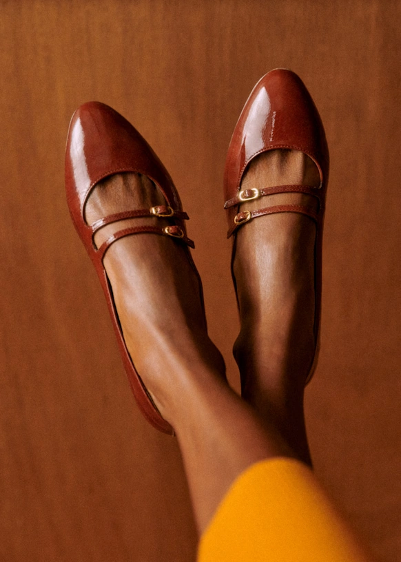 Ninon Low Ballerinas - Patent Mahogany