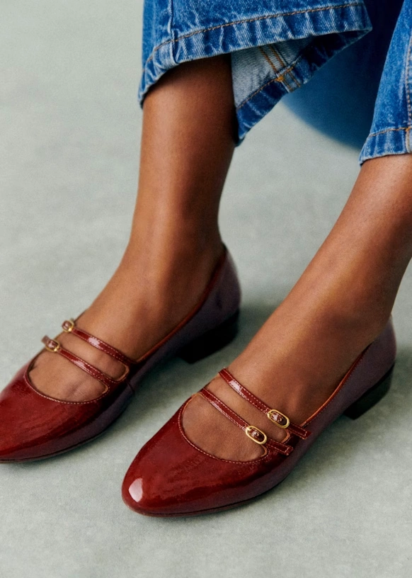 Ninon Low Ballerinas - Patent Mahogany