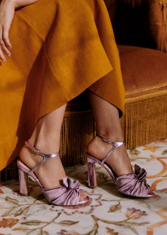 Marlene Sandals - CFM Souliers x Editions Sézane - Embossed/ Satin Mauve