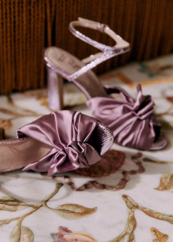 Marlene Sandals - CFM Souliers x Editions Sézane - Embossed/ Satin Mauve