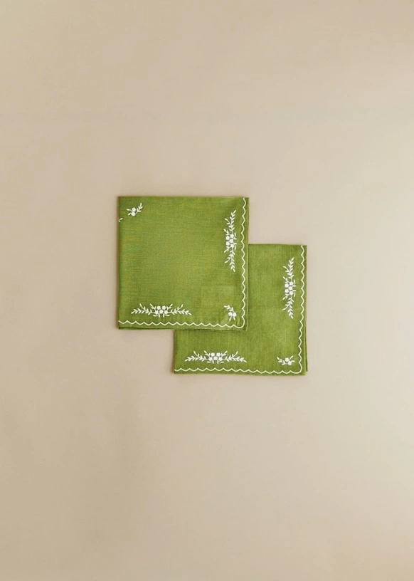Set of 2 napkins - Primavera Embroidered - Ecru and Caramel