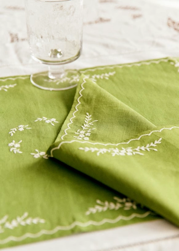 Set of 2 napkins - Primavera Embroidered - Ecru and Caramel