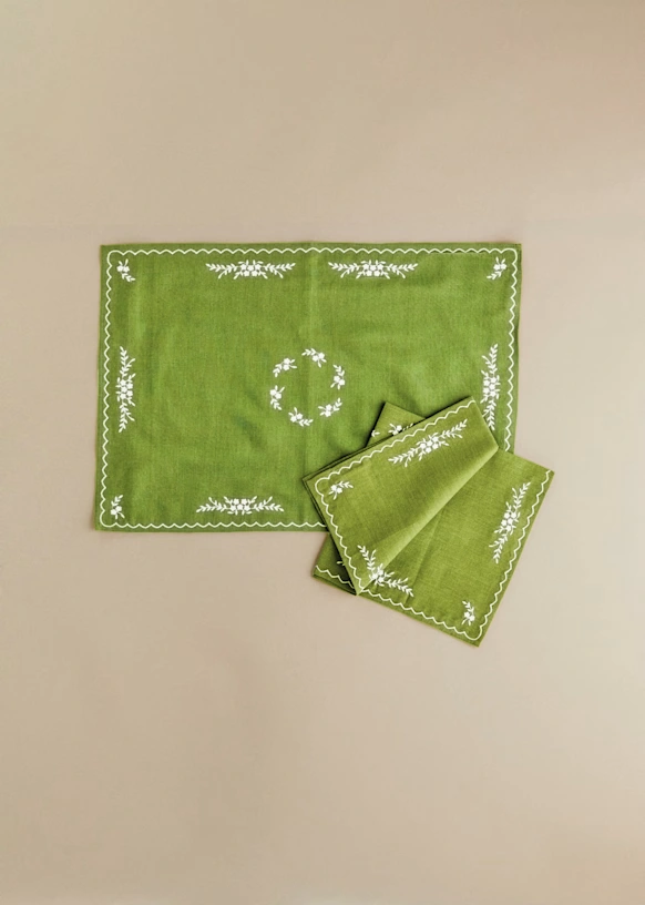 Set of 2 napkins - Primavera Embroidered - Ecru and Caramel