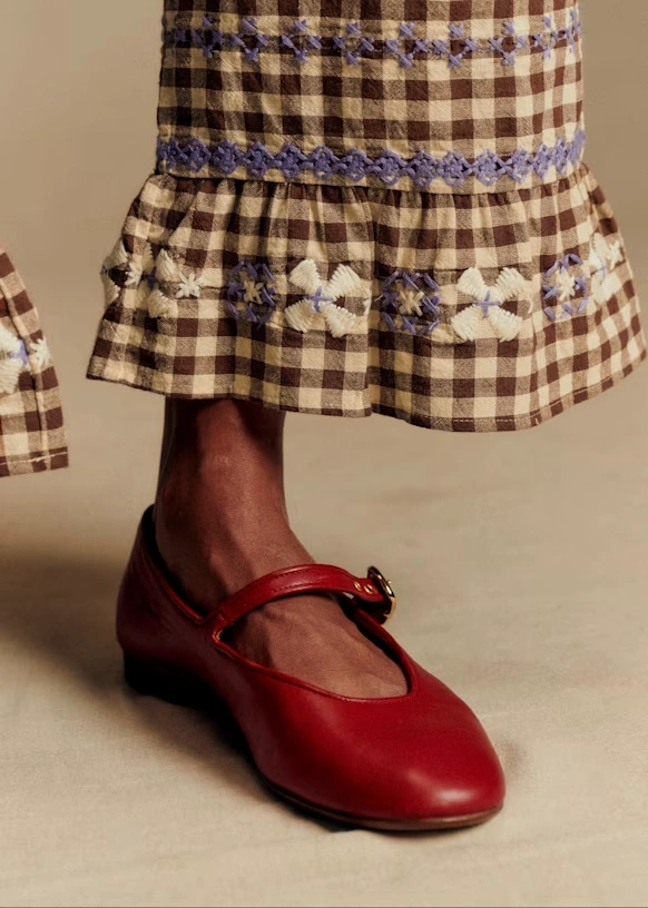 Pantalón Alexio - Vichy Marrón Bordados Lila