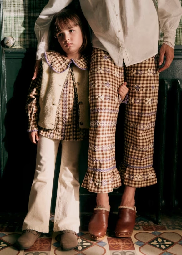 Pantalón Alexio - Vichy Marrón Bordados Lila