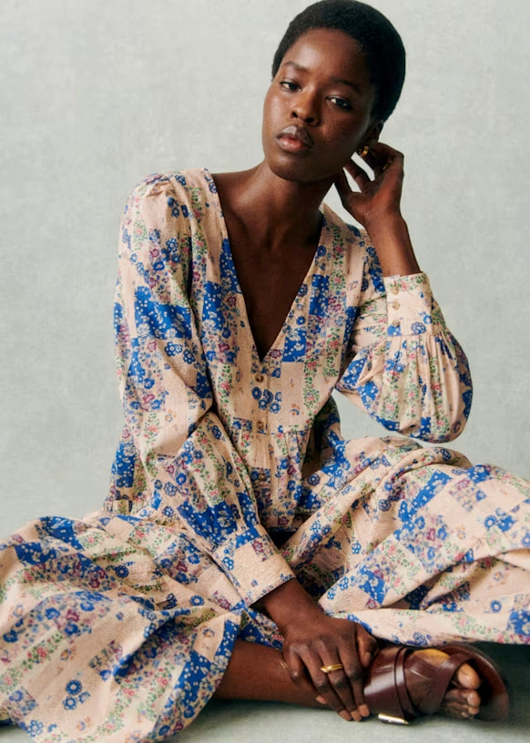 Benedetta Dress - Blue Patchwork Print