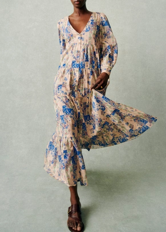 Benedetta Dress - Blue Patchwork Print