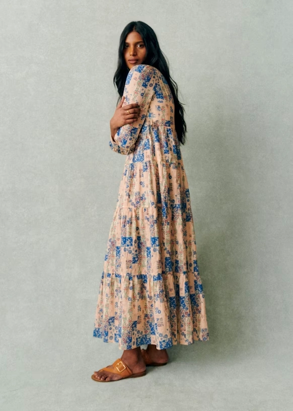 Benedetta Dress - Blue Patchwork Print