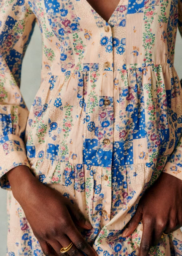 Benedetta Dress - Blue Patchwork Print