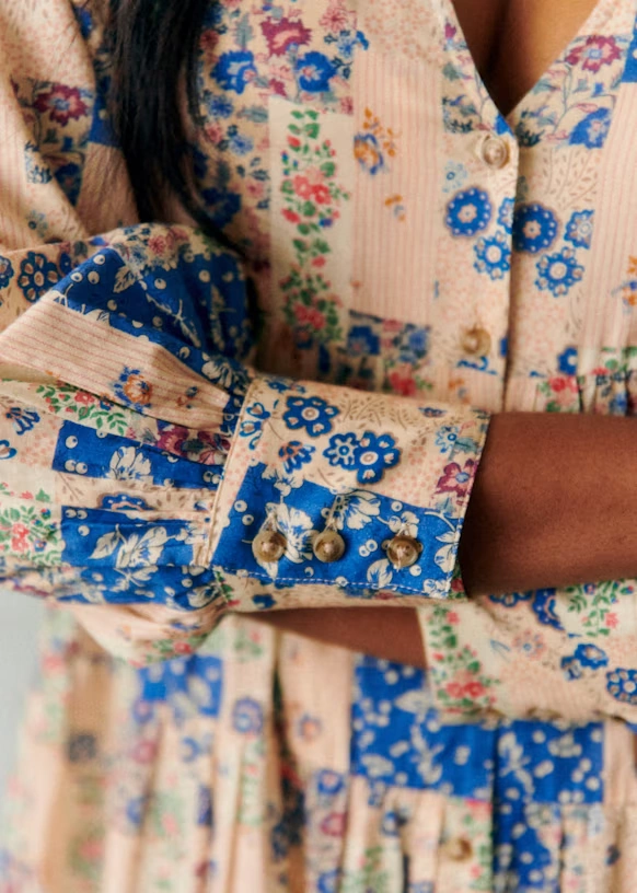 Benedetta Dress - Blue Patchwork Print