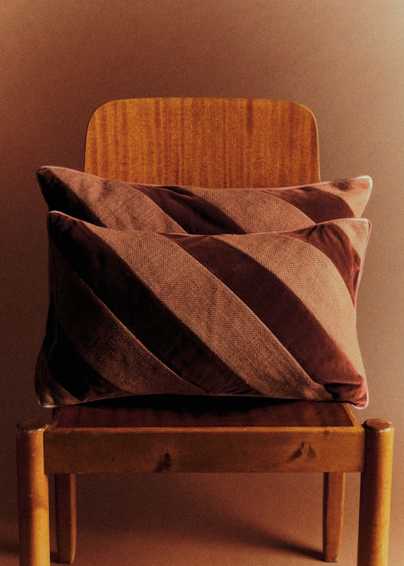 Linen Canvas and Velvet Cushion - Small size - Sienna
