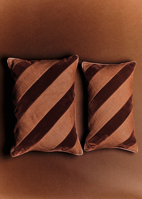 Linen Canvas and Velvet Cushion - Small size - Sienna