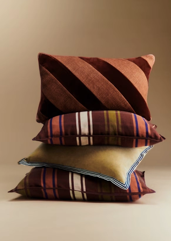 Linen Canvas and Velvet Cushion - Small size - Sienna