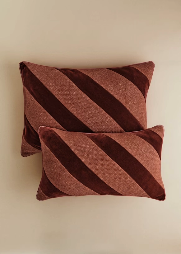 Linen Canvas and Velvet Cushion - Small size - Sienna