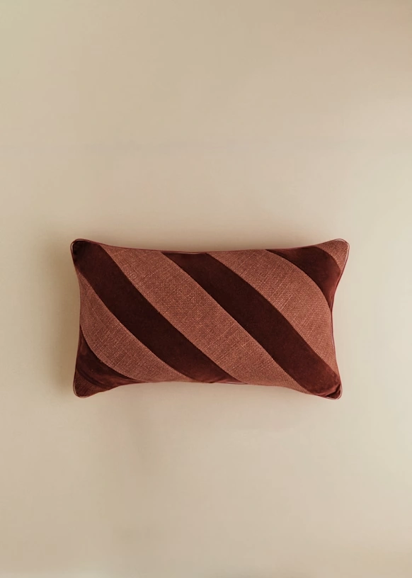Linen Canvas and Velvet Cushion - Small size - Sienna