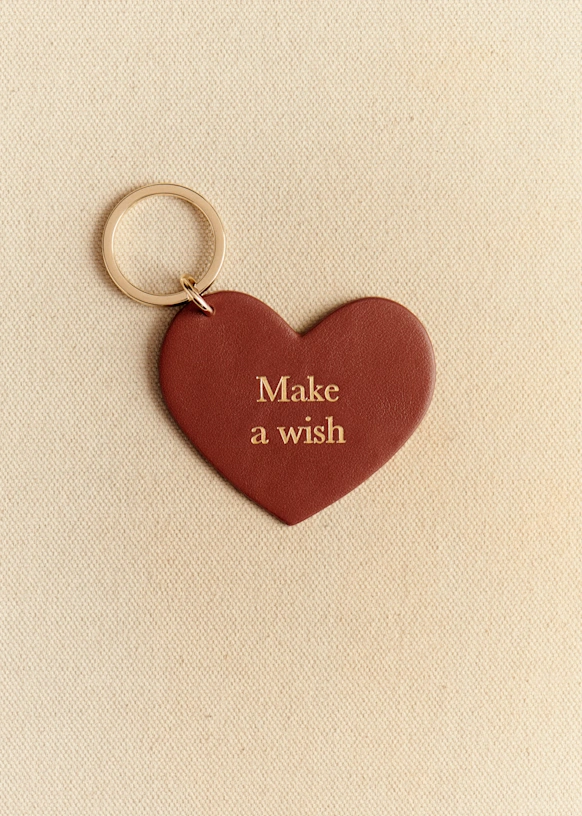 Heart Keychain - "Make a wish" Brown
