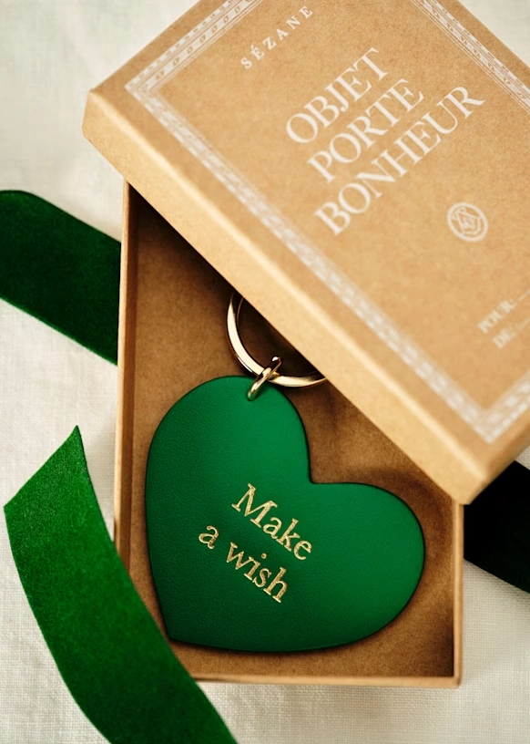 Heart Keychain - "Make a wish" Brown