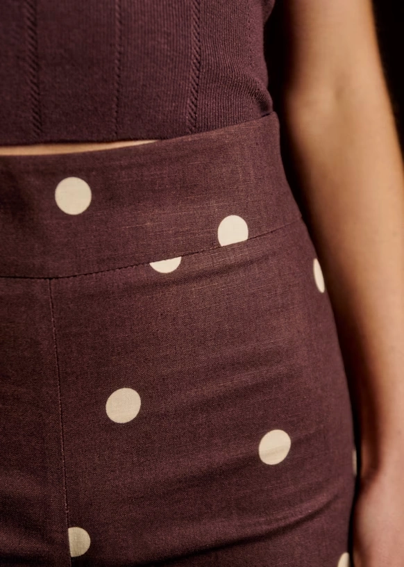 Camillo Trousers - Ecru Polka Dots on Chocolate Print