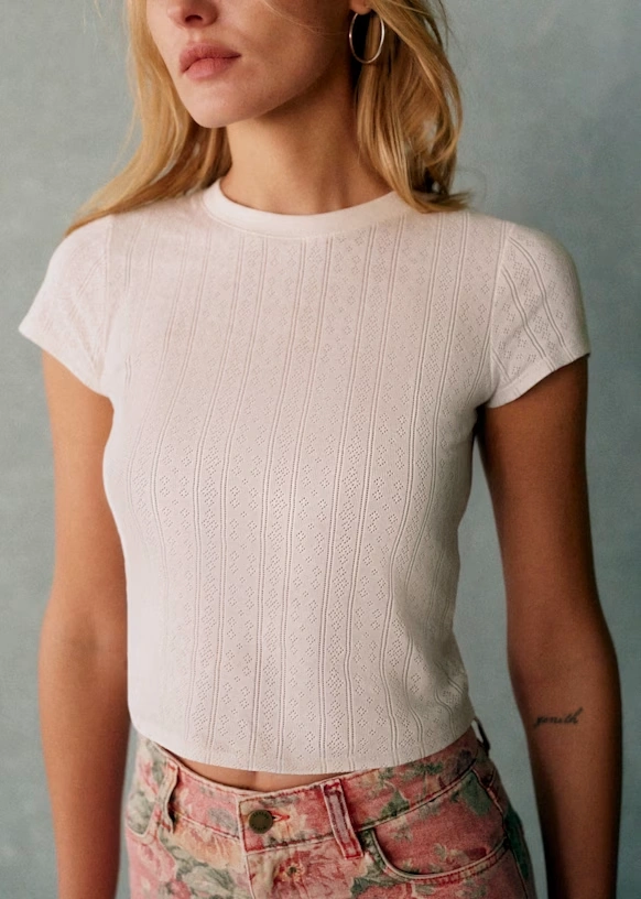 Camil T-Shirt - Cream pointelle