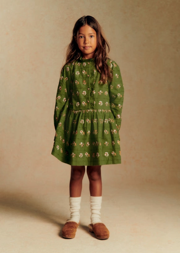 Vestido Romina - Oliva / bordado hierbas