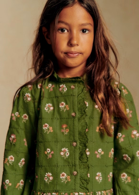 Vestido Romina - Oliva / bordado hierbas