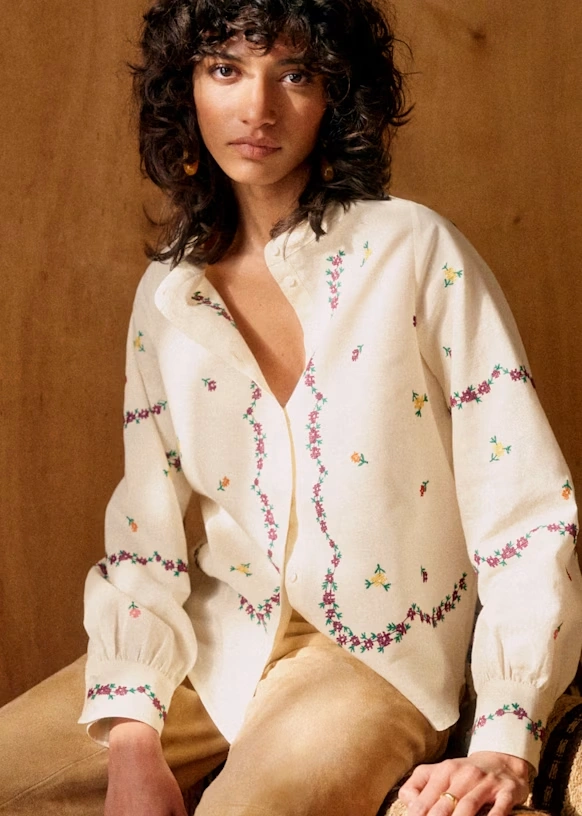Elvio shirt - Sézane x Lucia Vergara - Ecru with Margarita Embroidery