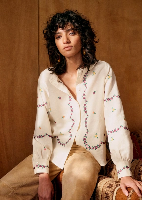 Elvio shirt - Sézane x Lucia Vergara - Ecru with Margarita Embroidery