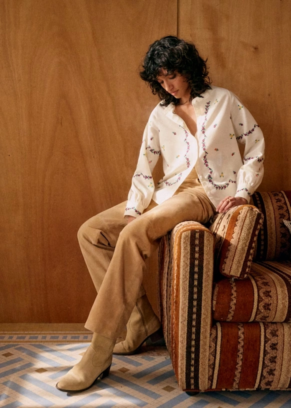 Elvio shirt - Sézane x Lucia Vergara - Ecru with Margarita Embroidery
