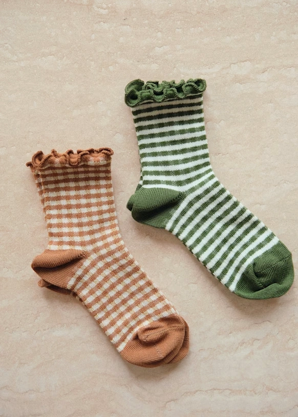 Vichy socks - Brown/ Ecru Gingham